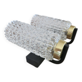 Arlus style double wall lamp in gold metal and black lacquered metal, diamond tip glass 1960