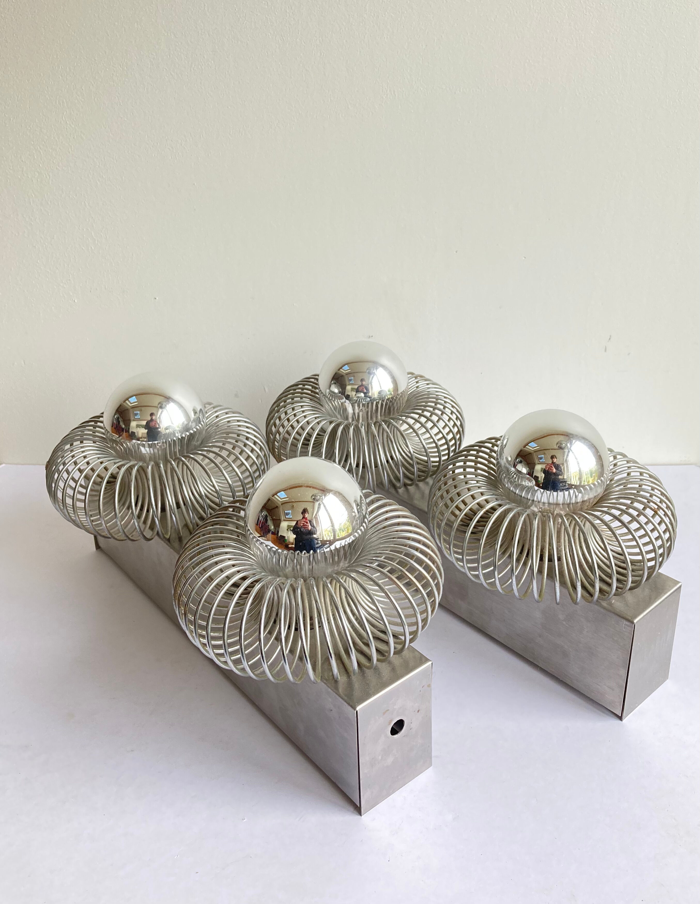 Vintage pair wall lamps spring lamp Andrea Lazzari design 70s Italy