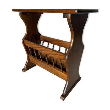Table d’appoint, porte-revues en bois tourné vintage