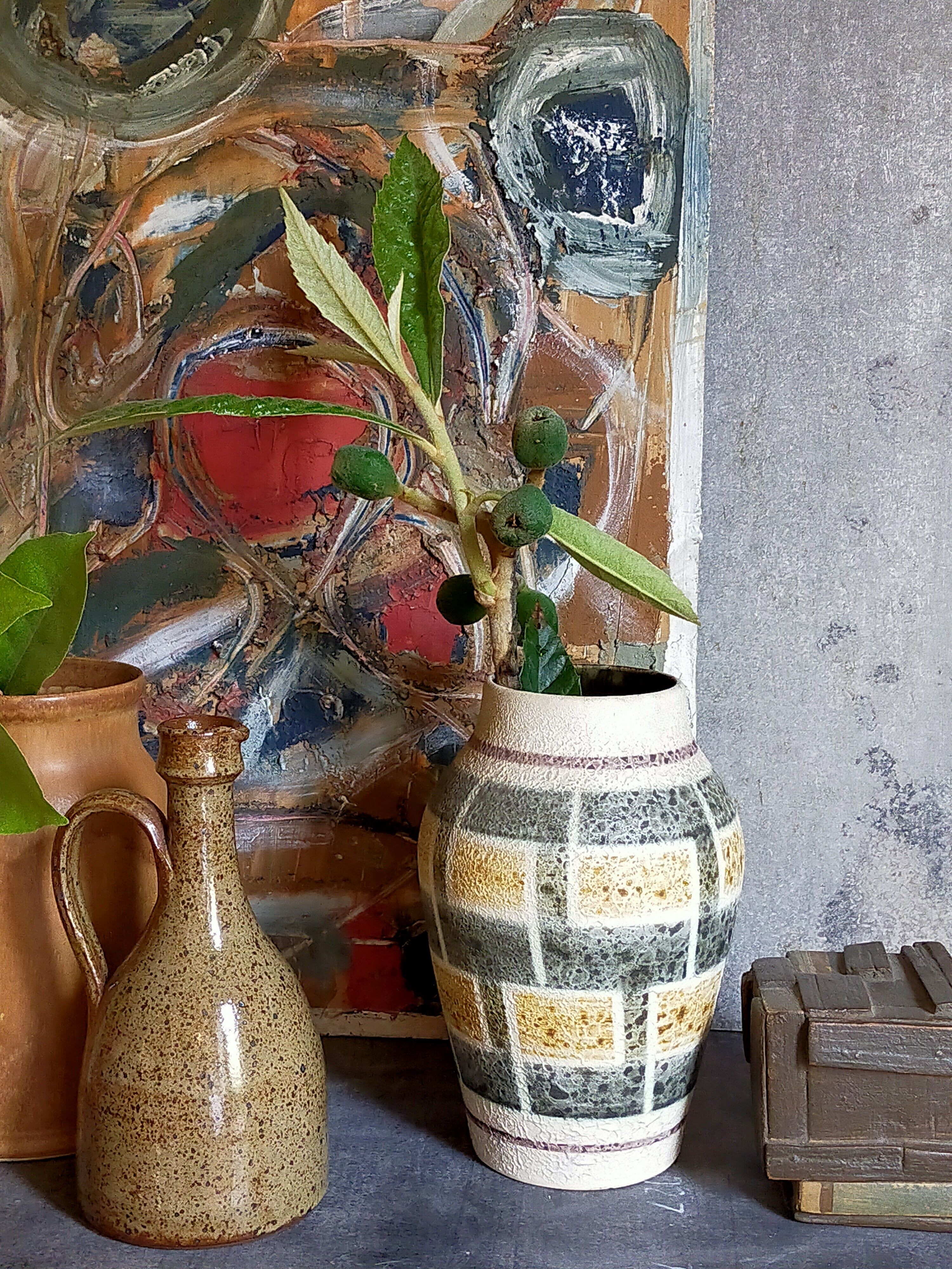 West-Germany vintage ceramic vase washes with graphic pattern