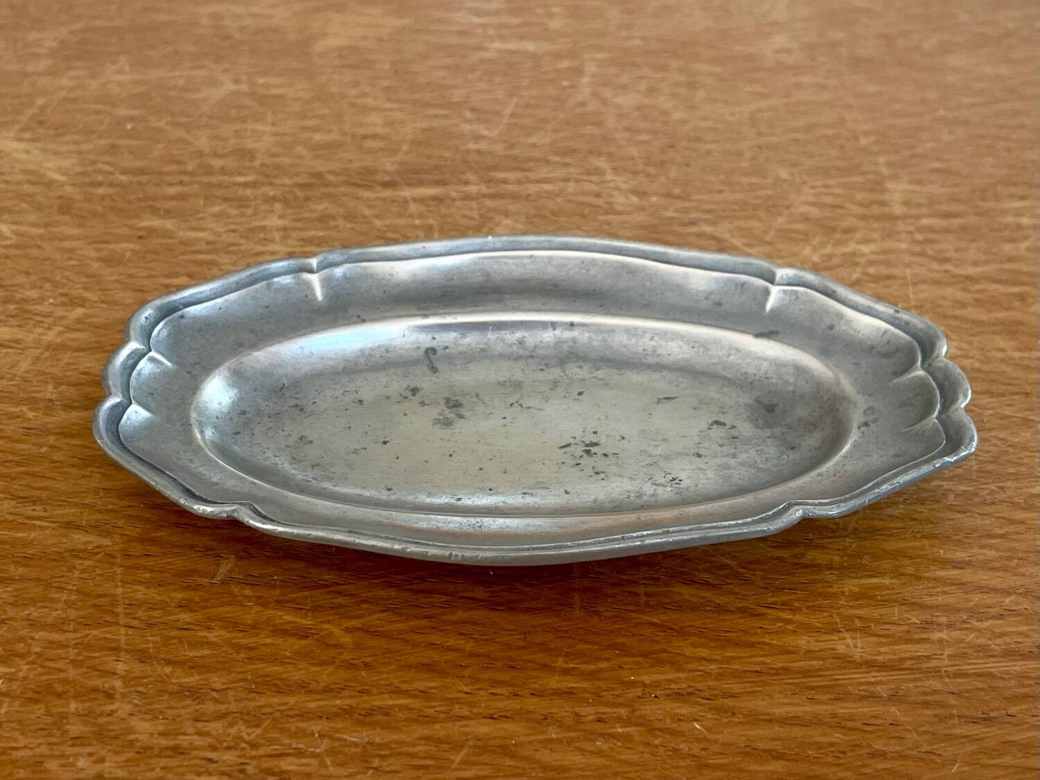 Miniature pewter dish for dinette
