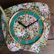 Vintage clock silent wall pendulum "Flowers Cherries"