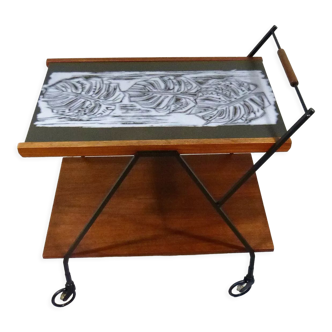 Teak trolley with botanical tile top 1960’s