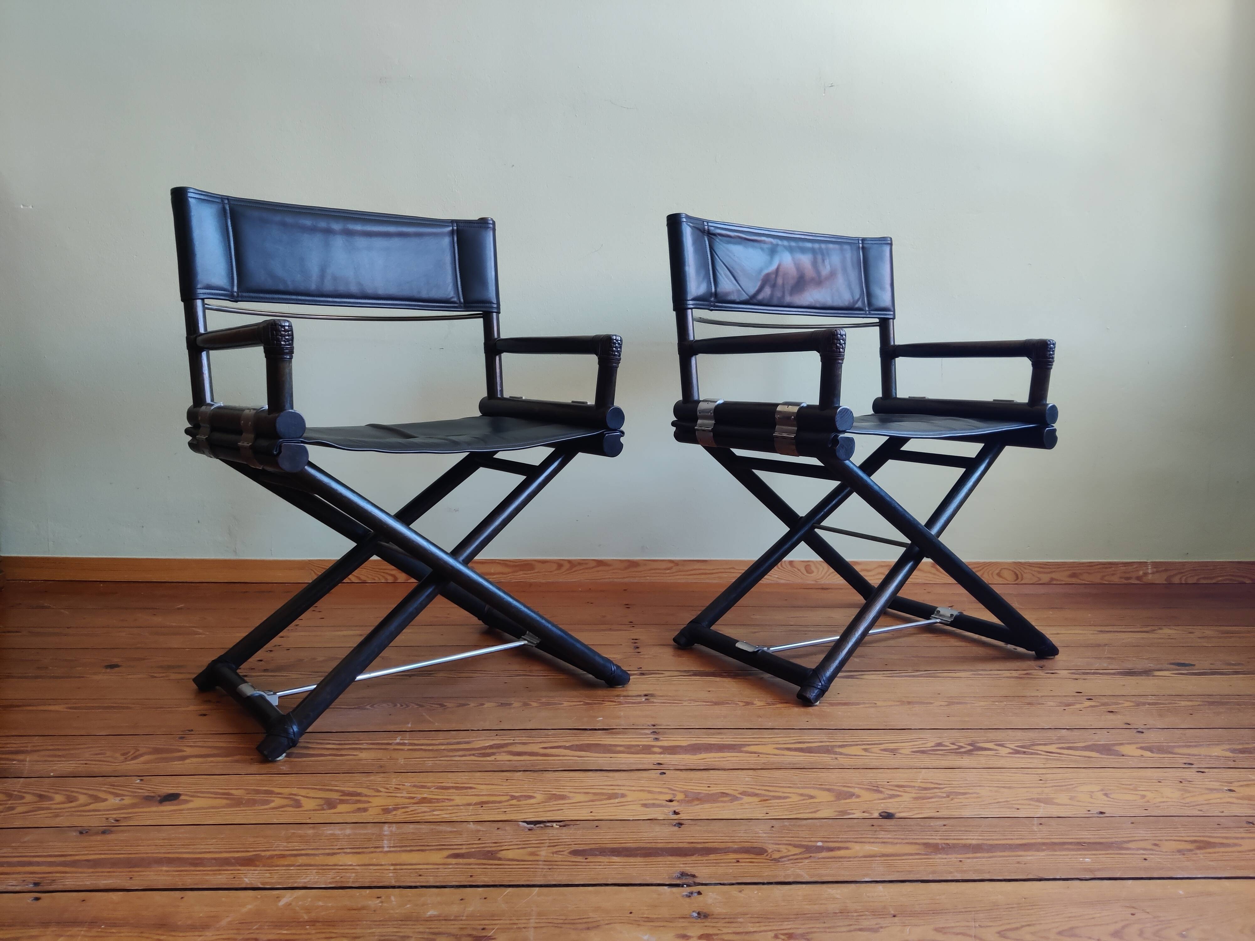 Vintage Safari Regiestühle X-Chair von McGuire, 50er Jahre, 4er Set