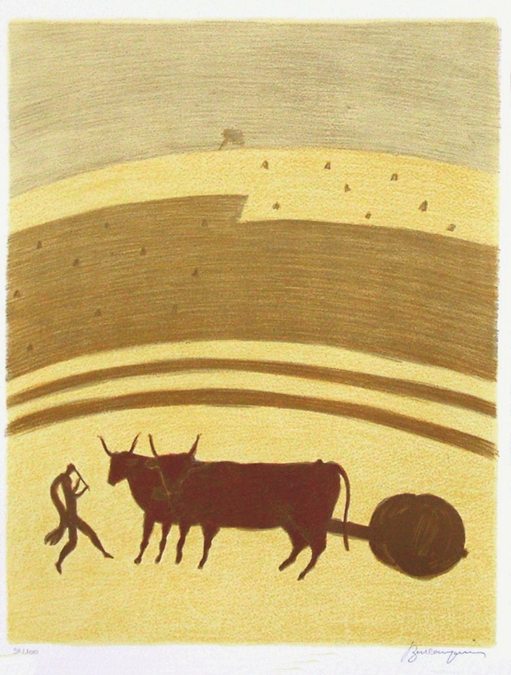 Pierre boncompain oxen at the hitch 1990 lithograph