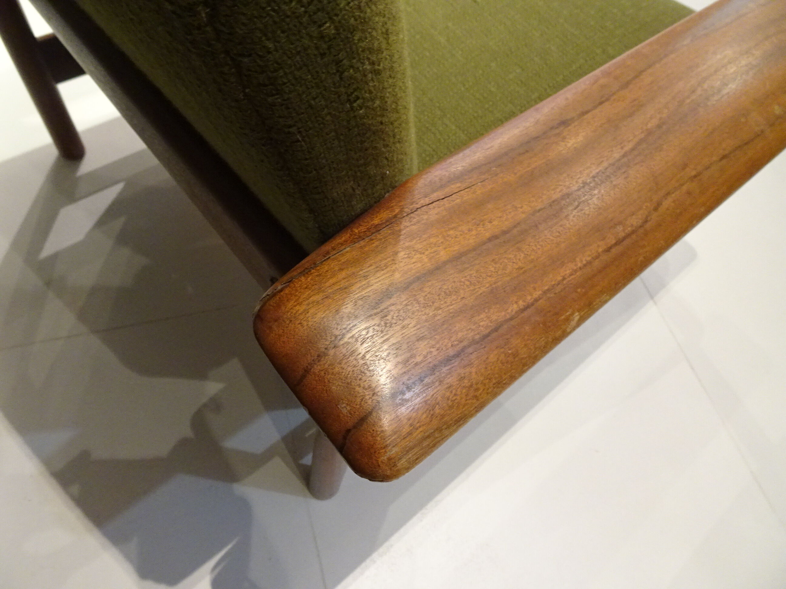 Pair of scandinavian armchairs in green fabric and teak