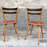 Pair of bistro and bohemian beech chairs, compass feet 1950