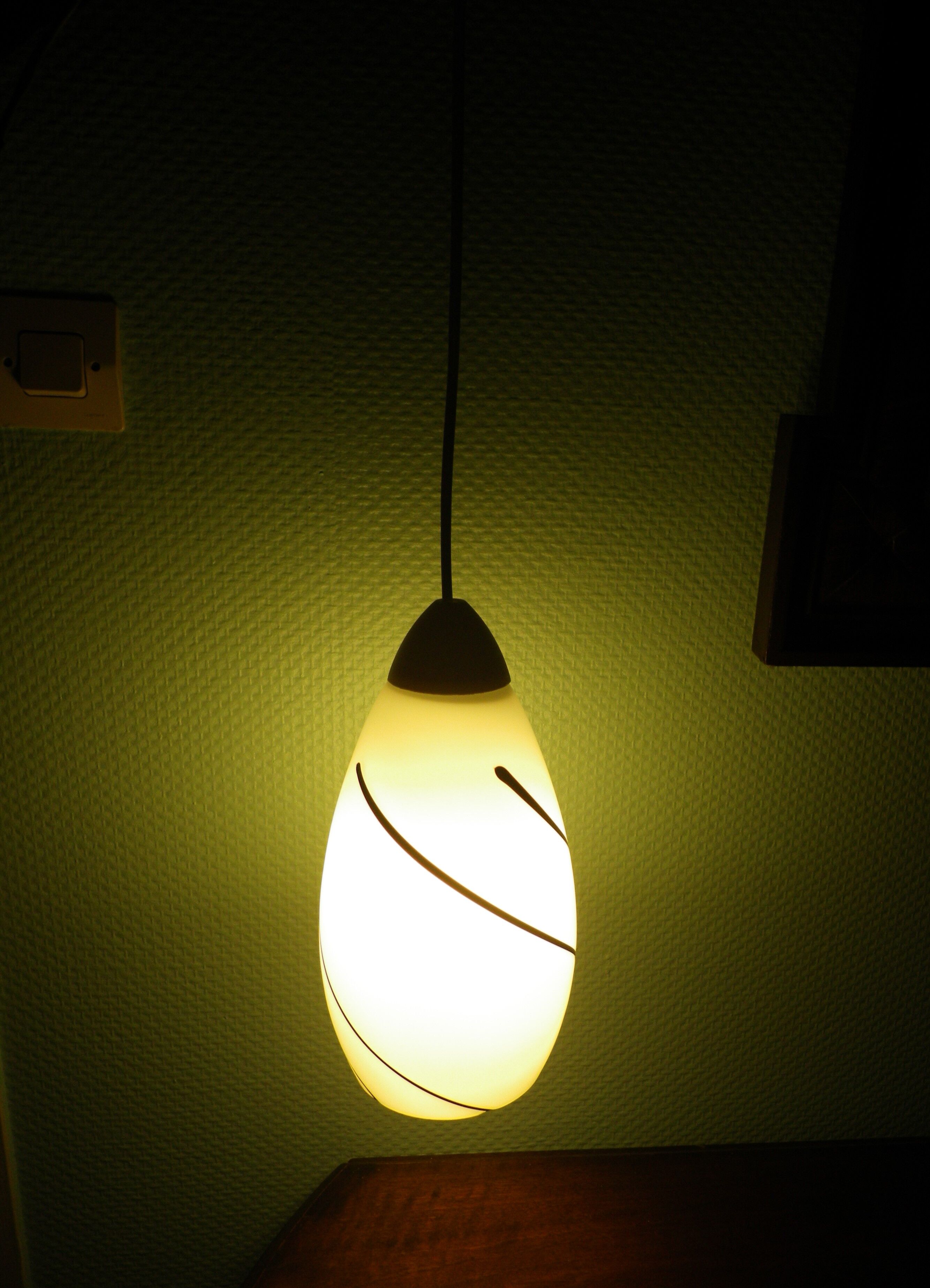 Corep pendant lamp, white opaline with spiral decoration - 70s
