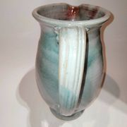 Red and grey glazed stoneware pitcher Signed Height 21 cm