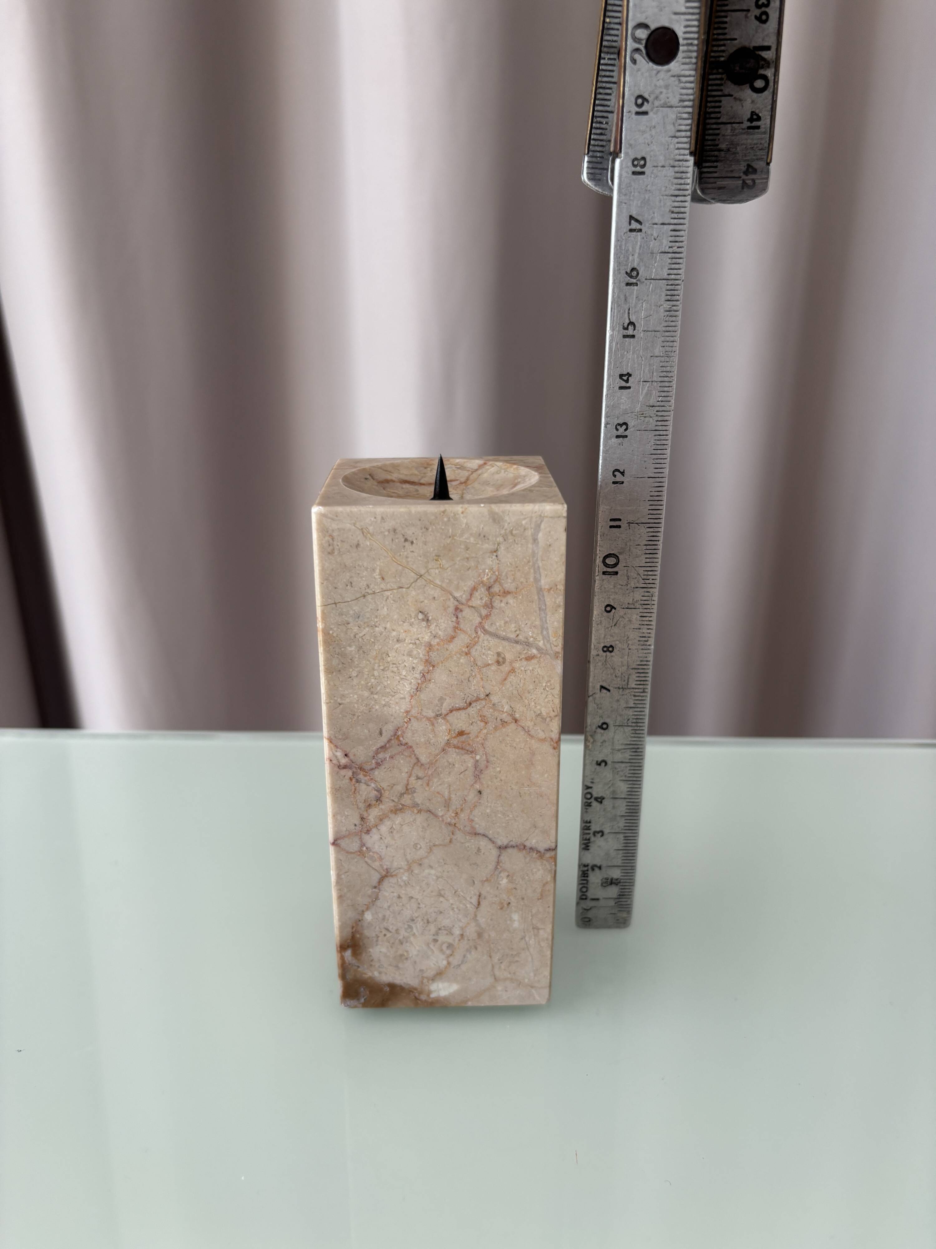 Vintage minimalist beige marble candlestick