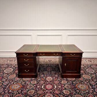 Classic English partner desk green leather