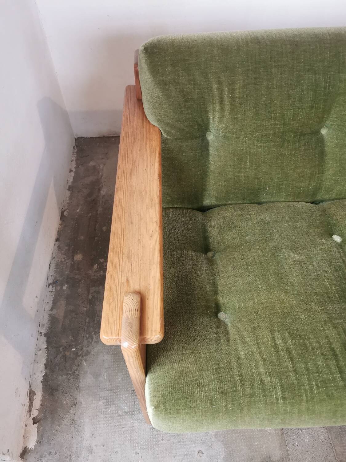 Scandinavian velvet and wood sofa