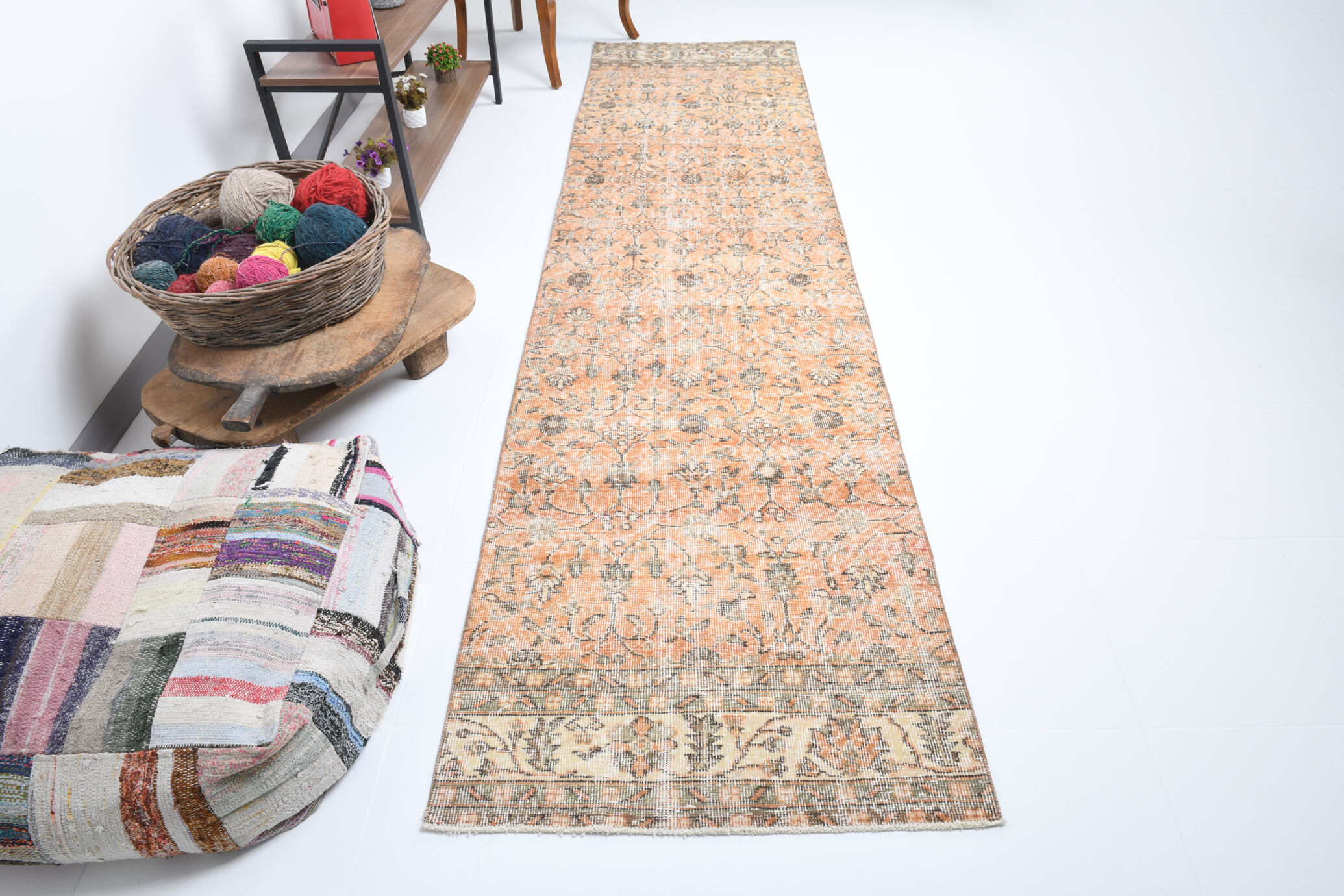 Tapis floral orange vintage, 340x85cm