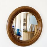 Large round antique solid wood mirror, 49cm