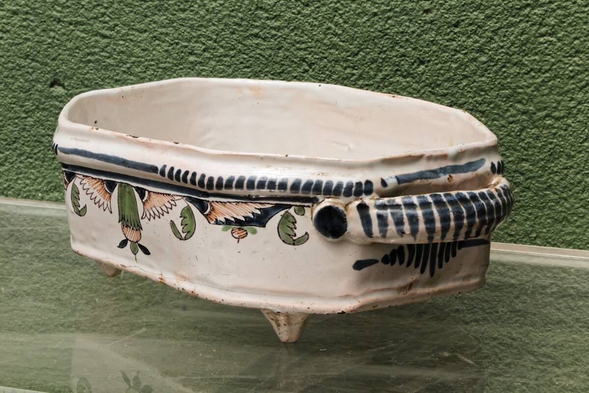 Cut-corner jardinière, in Rouen faience, 18th century
