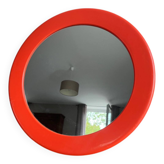 Miroir rond Syla vintage en plastique orange