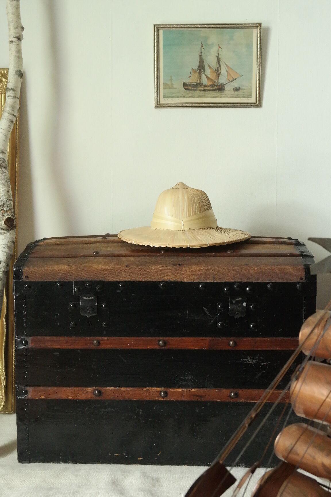Domed travel trunk old wood