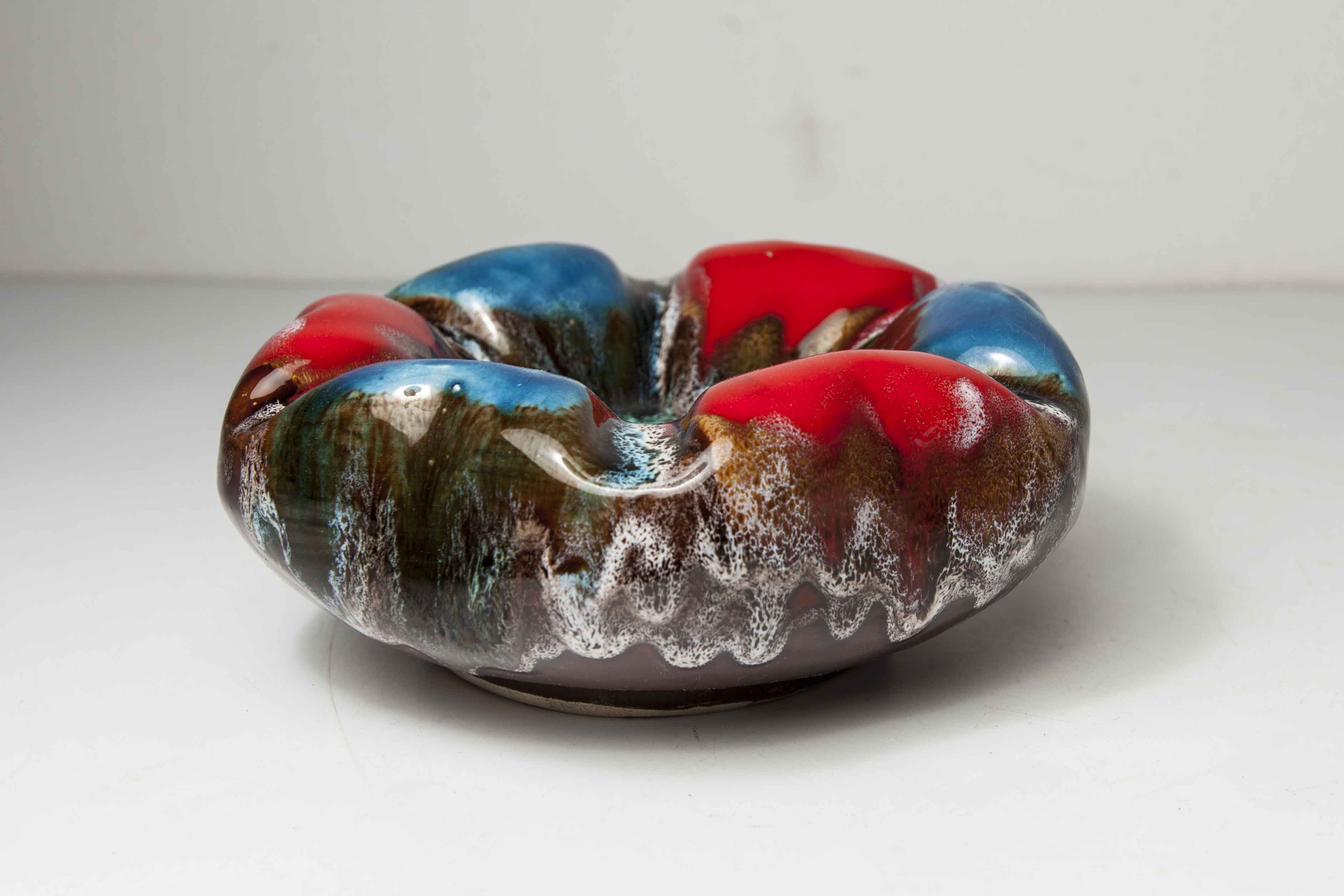 Colorful ceramic hexagonal ashtray in 1960s