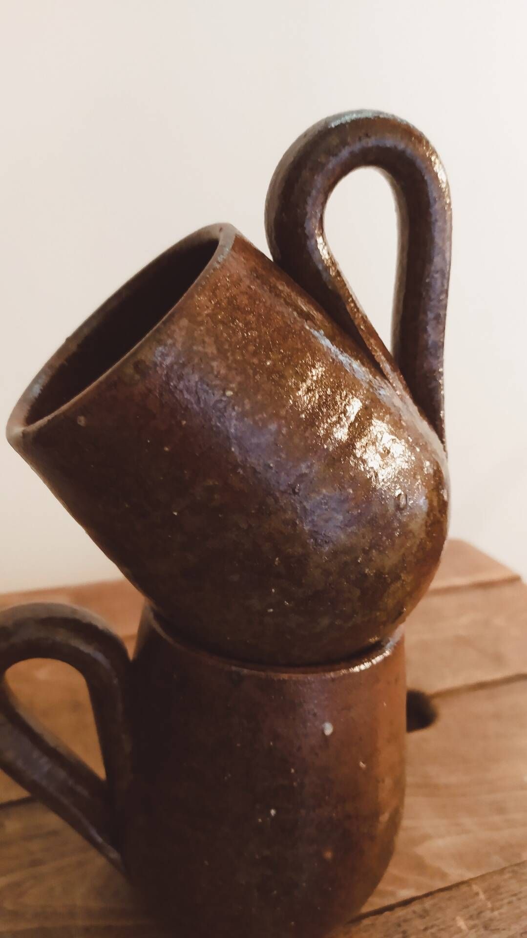 Pair of large mugs in pyrite stoneware