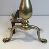 Pair of neo-Gothic bronze and wrought iron andirons