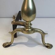 Pair of neo-Gothic bronze and wrought iron andirons