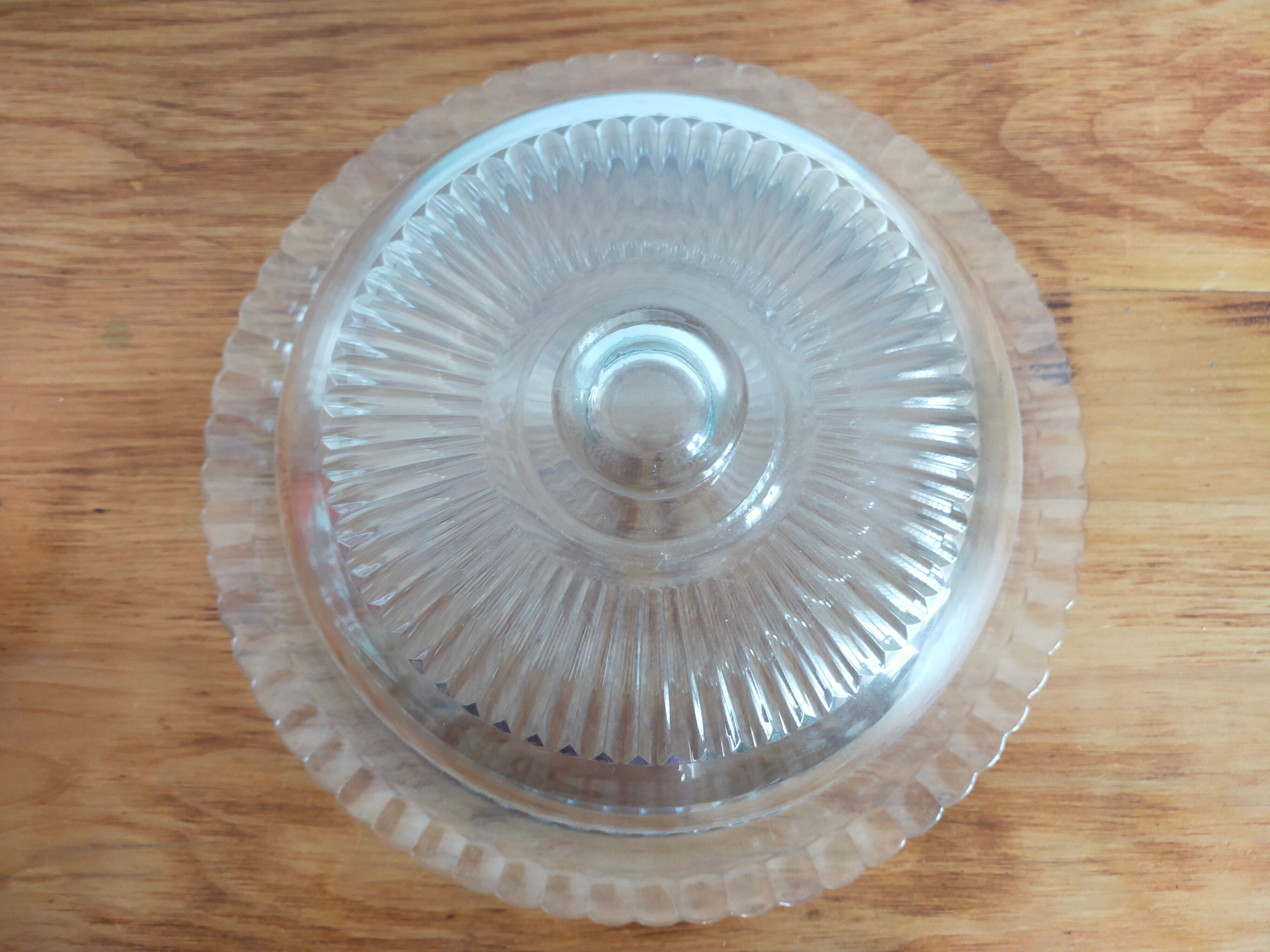 Glass cheese bell with vintage plate