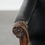 Wooden and black cow leather antique English Gainsborough side/desk/chair