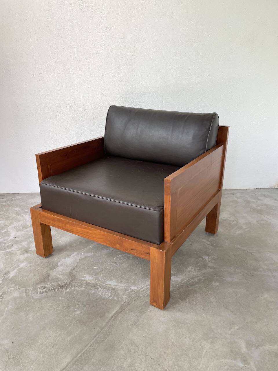 Modernist armchair in exotic wood and leather