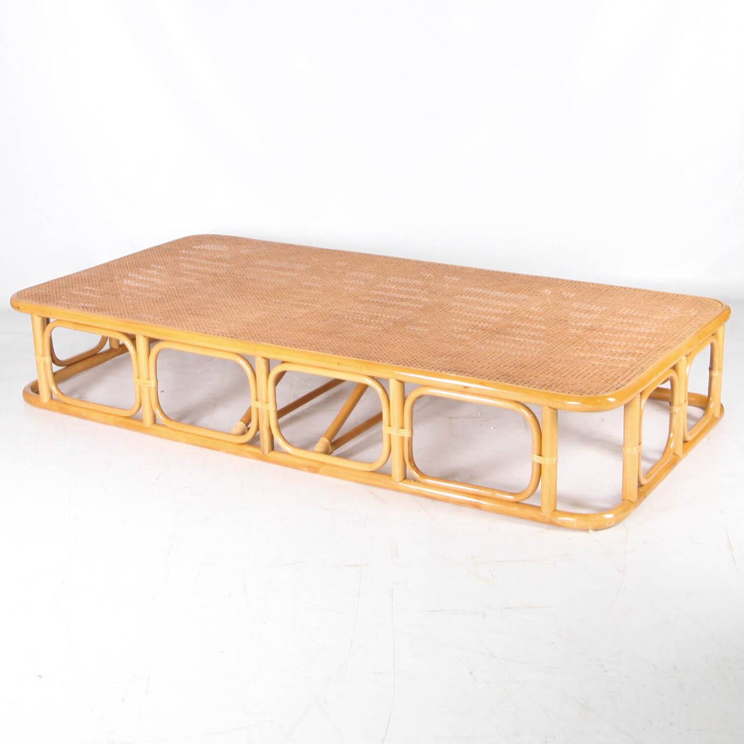 Large rattan and cane coffee table