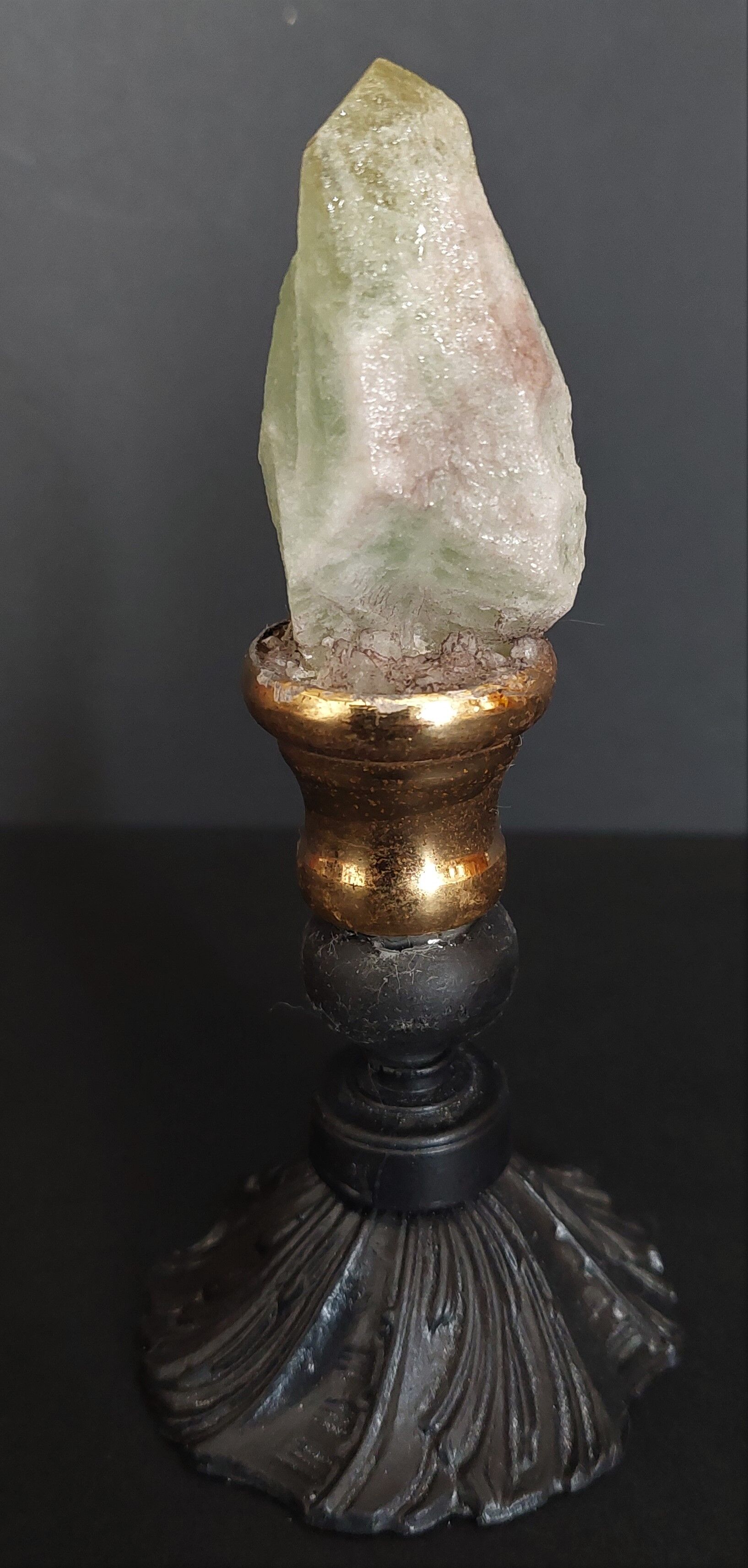 Cabinet of Curiosities green calcite on pedestal