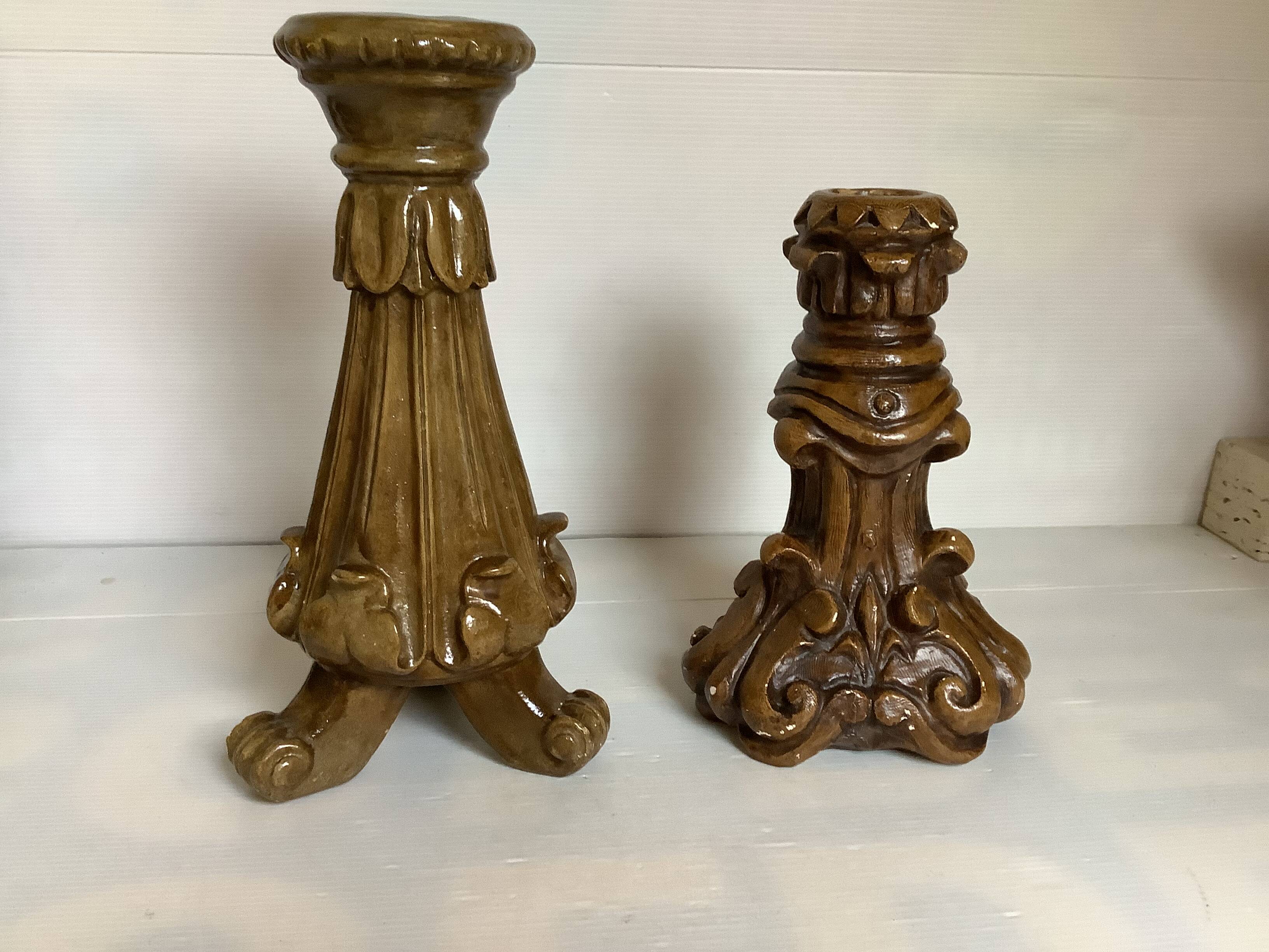 Pair of painted plaster candlesticks