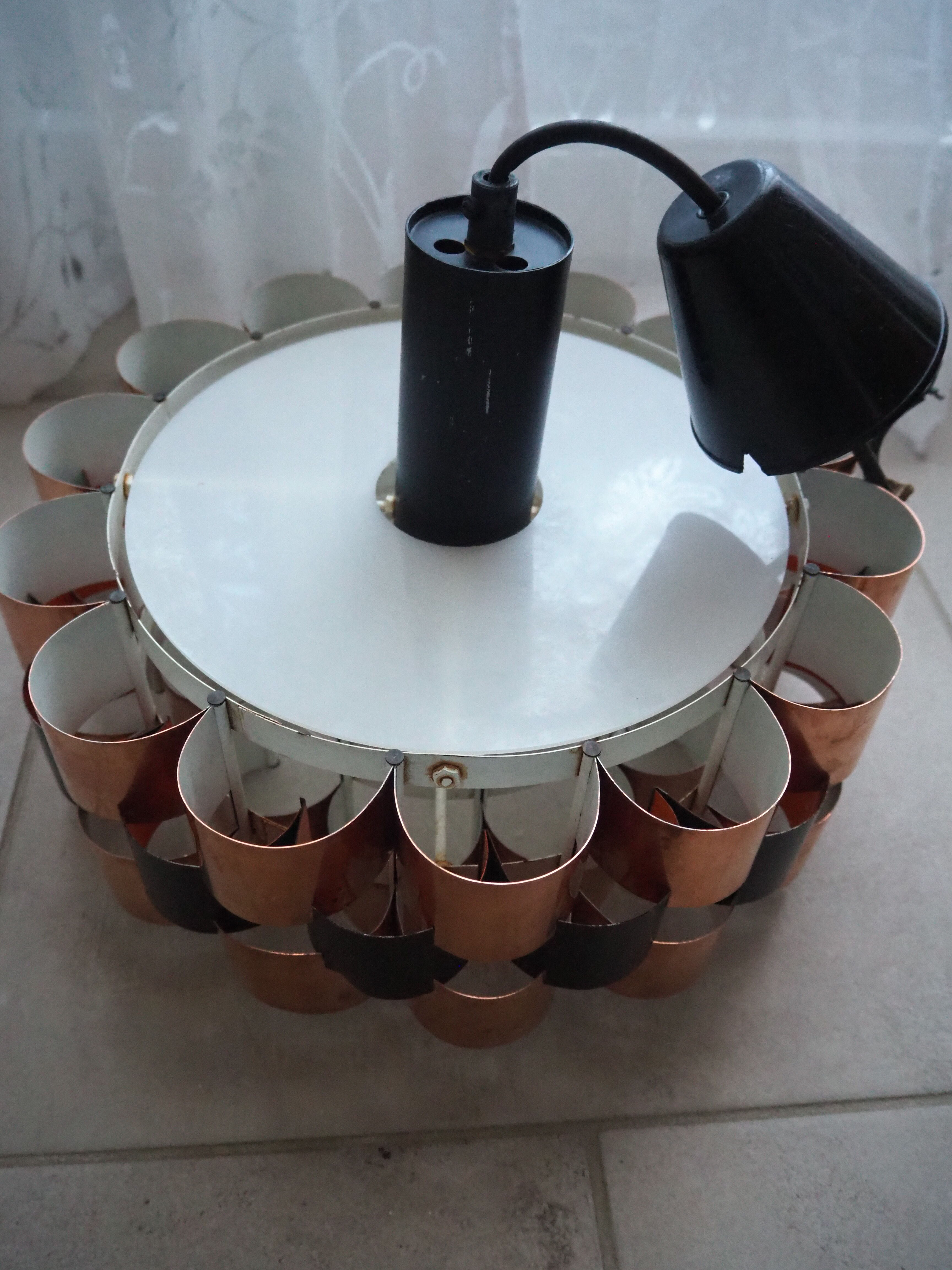 Suspension lamp from the 1960s – 1970s in copper and black metal