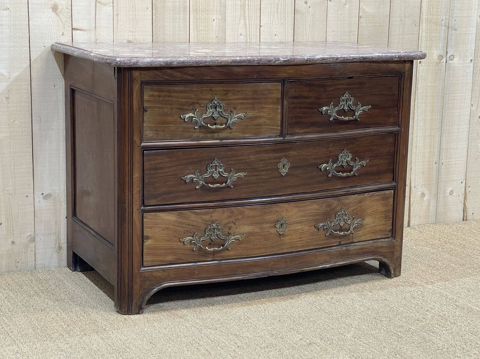 Regency commode in amaranth with an 18th-century marble top.