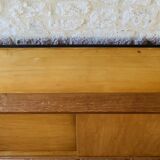 Small vintage row with sliding doors, metal legs Circa 50's