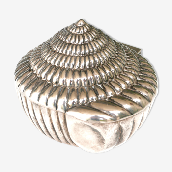 Boîte coquillage en métal argenté, années 60