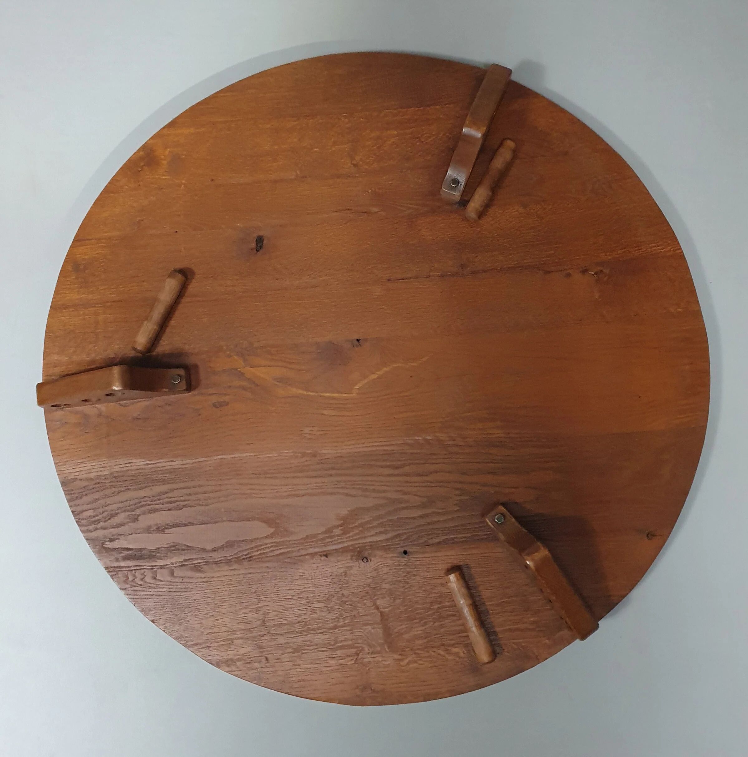 Table basse ronde en chêne, réglable en hauteur, années 1960