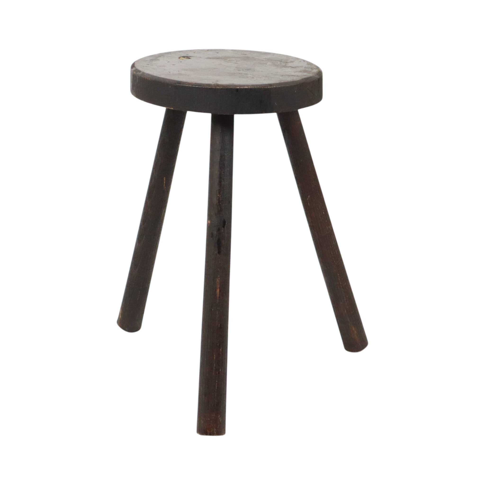 Vintage Rustic Three-Legged Stool, Solid Stained Wood, 45 cm