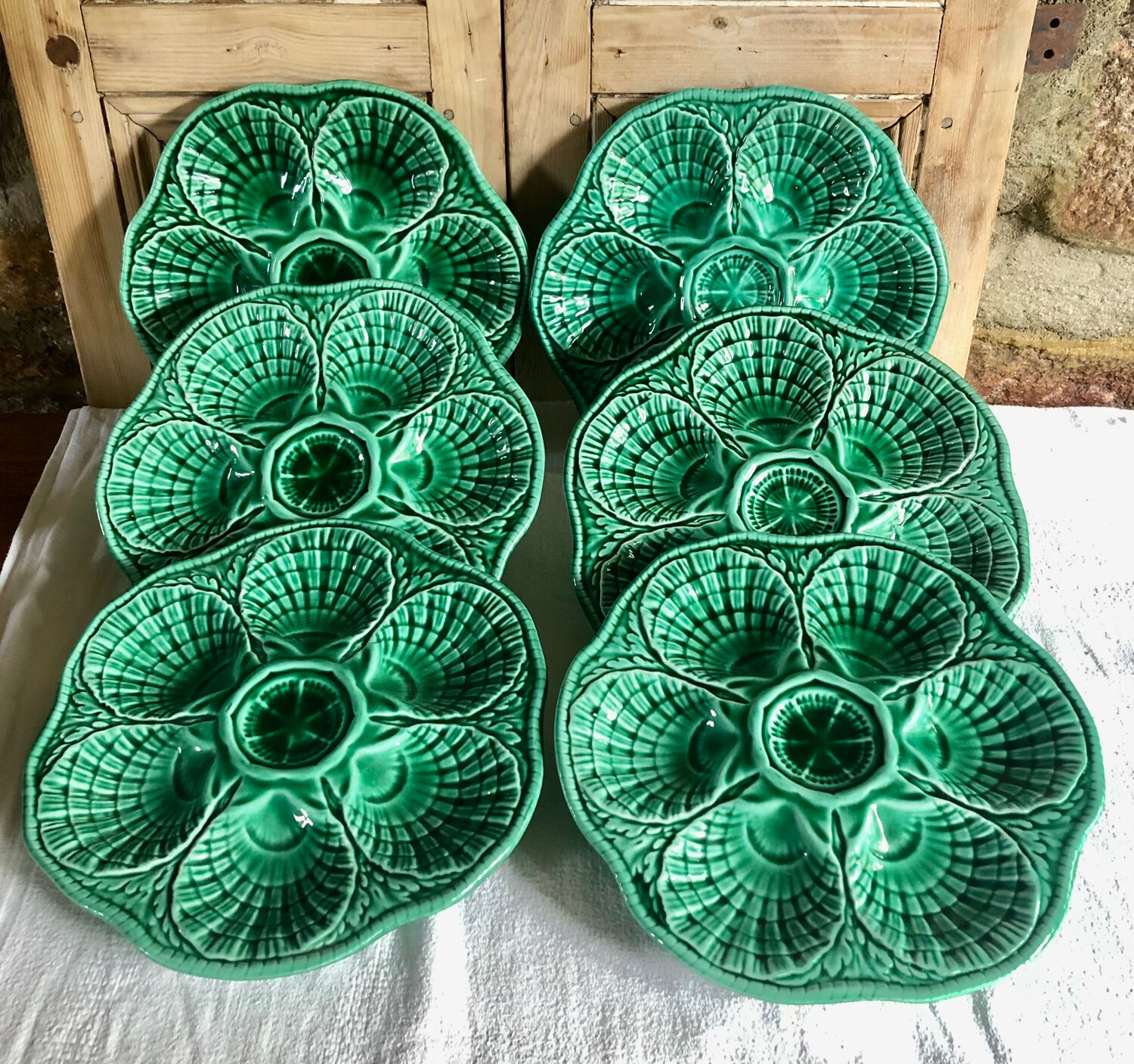 6 Sarreguemines slurry oyster plates