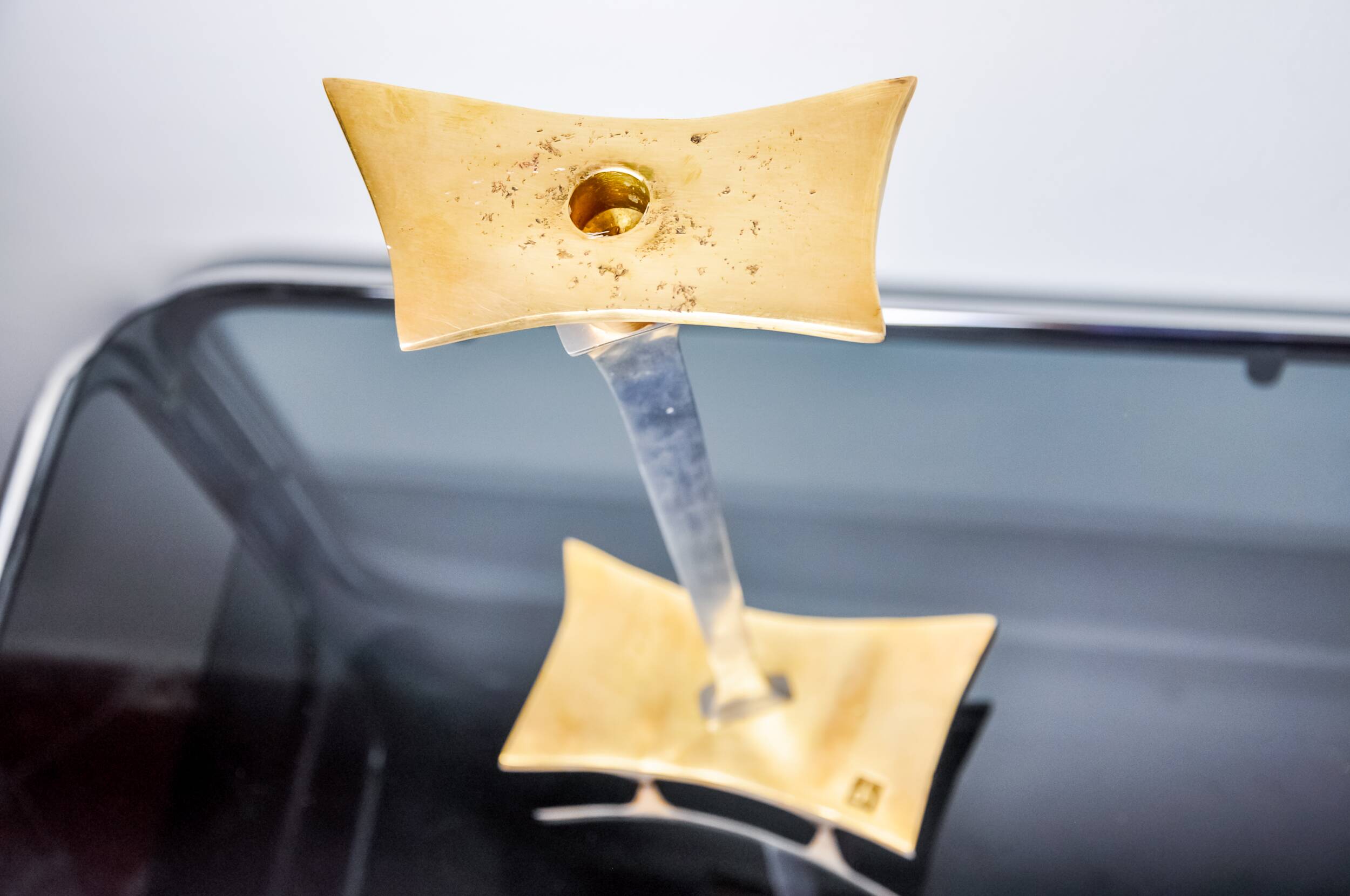 Brutalist candlestick by David Marshall, bronze and aluminum, Spain, 1970