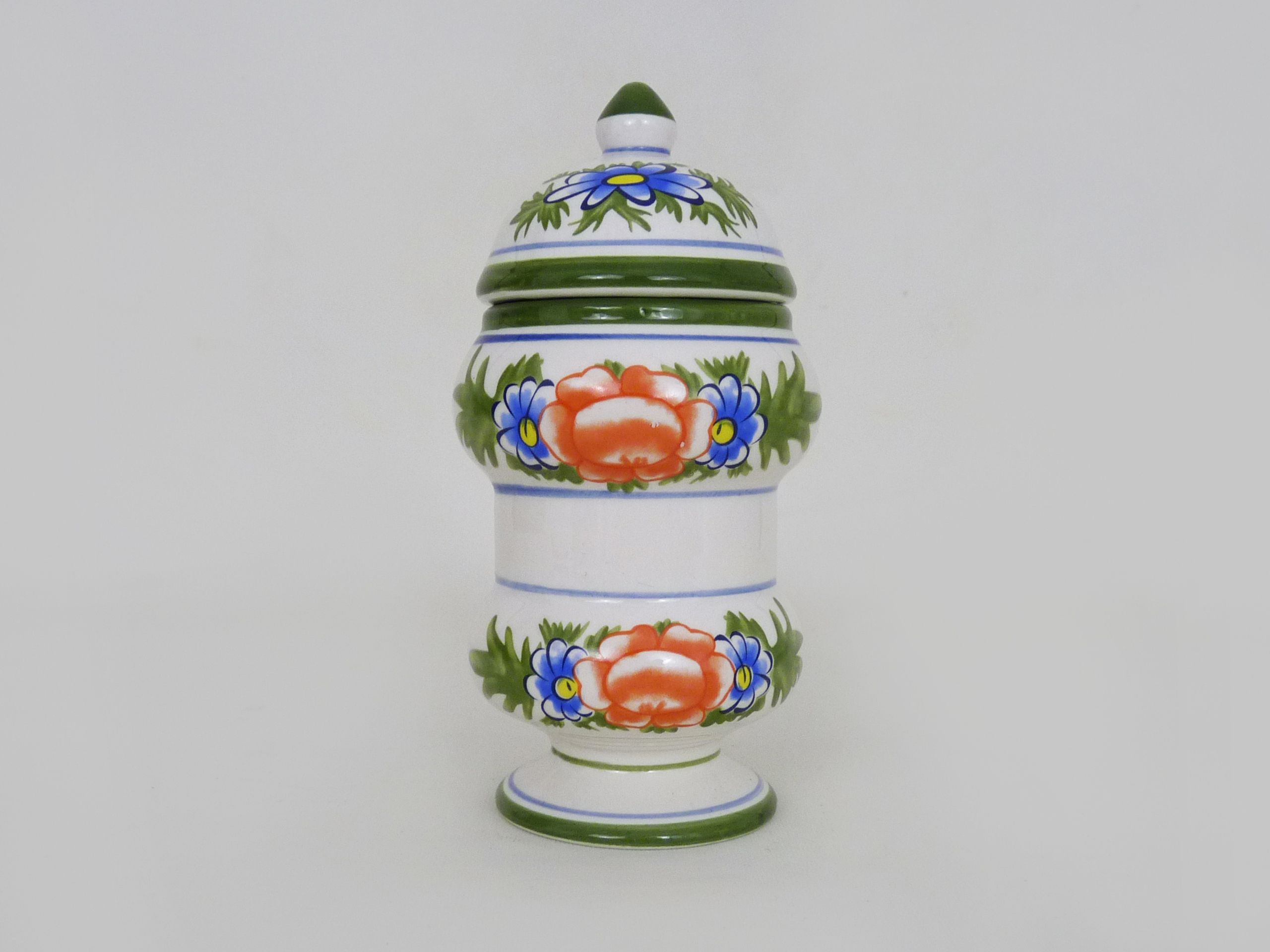 Old apothecary pot, ceramic Laurus medicine jar. Year 70 80