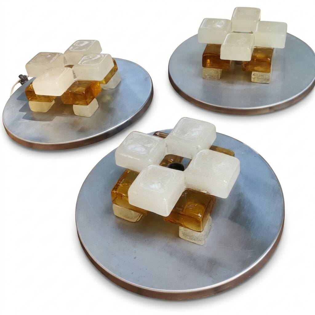 Set of 3 modernist glass ice appliques from Murano Poliarte 1970.
