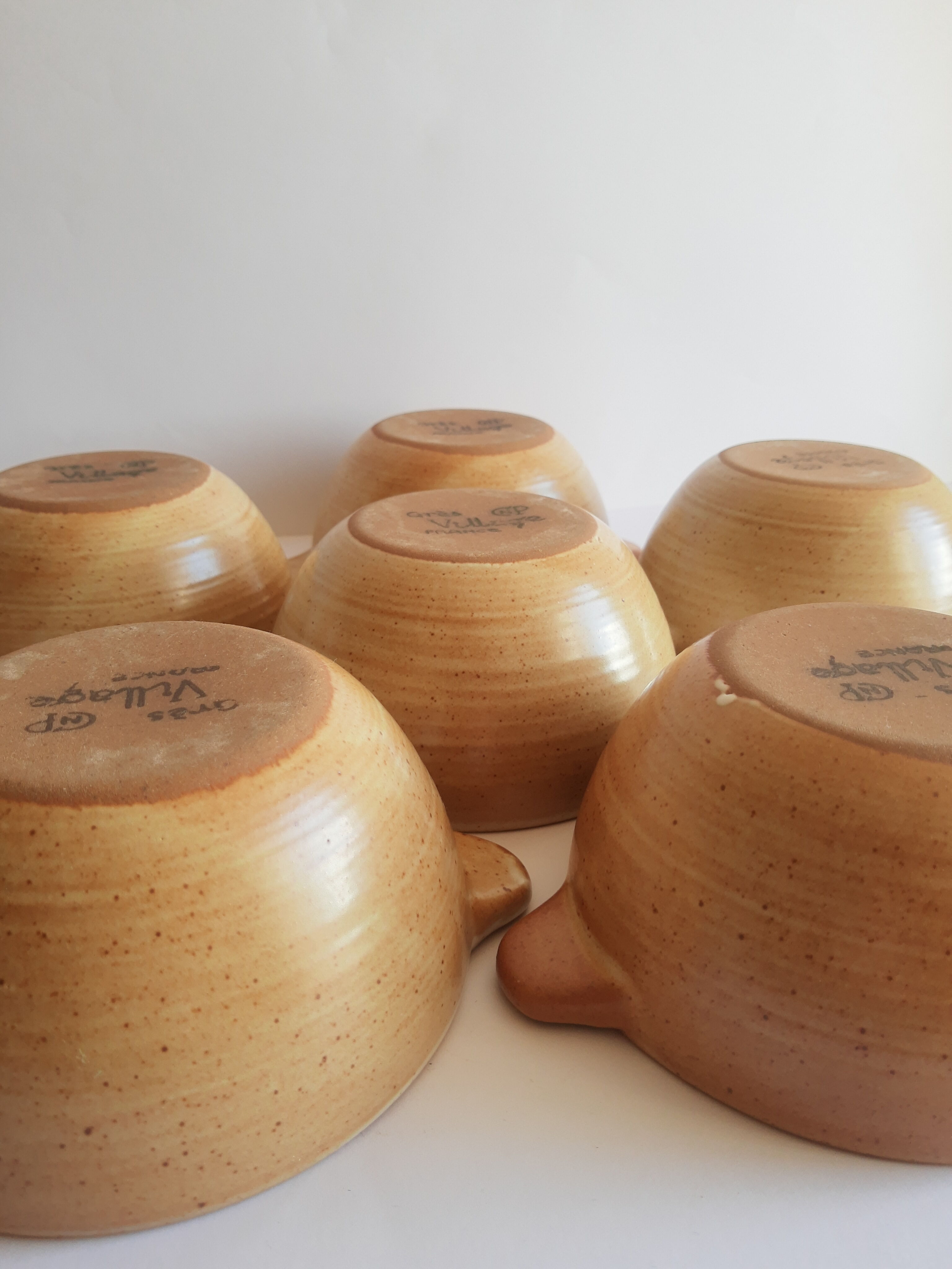 Set of 6 ear bowls in gres cnp gres village France vintage old