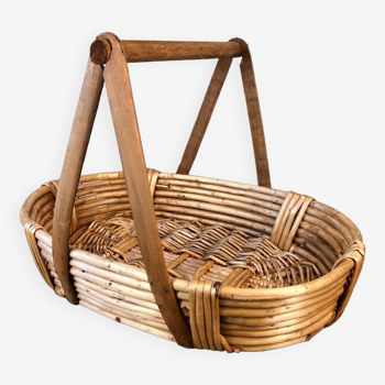 Panier en osier, bambou et bois