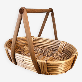 Wicker, bamboo and wood basket