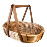 Wicker, bamboo and wood basket