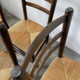 Set of 4 straw chairs from the 50s Dudouyt