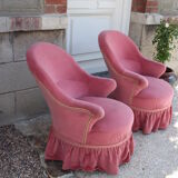 Pair of pink velvet toad armchairs
