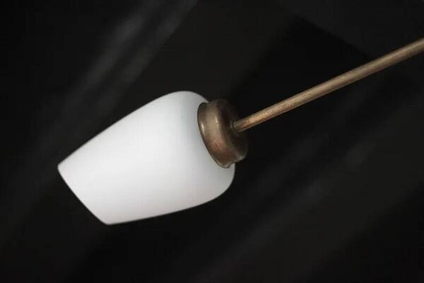 Suspension 4 feux vintage, suspension globe opaline Arlus style, lampe de plafond, déco intérieur