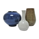 Trio de vases en grès émaillé bleu brun et blanc
