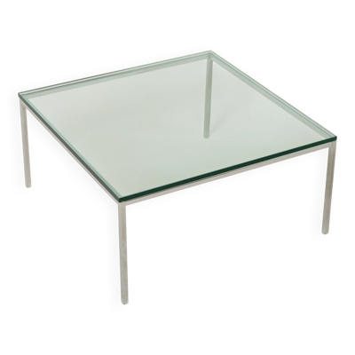 Table basse moderne en chrome et en verre trempé épais, Allemagne, années 1980.